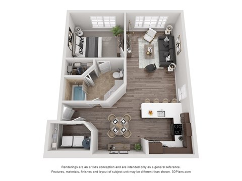Floor plan for 1 bed, 1 bath, 776 sqft